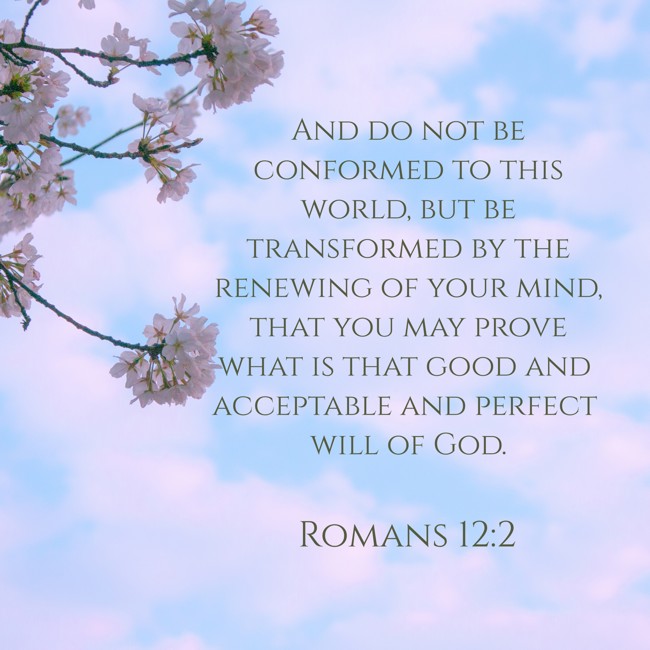 And do not be conformed to this world, but be transformed by the renewing of your mind, that you may prove what is that good and acceptable and perfect will of God. - Romans 12:2