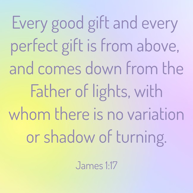 Every good gift and every perfect gift is from above, and comes down from the Father of lights, with whom there is no variation or shadow of turning. - James 1:17