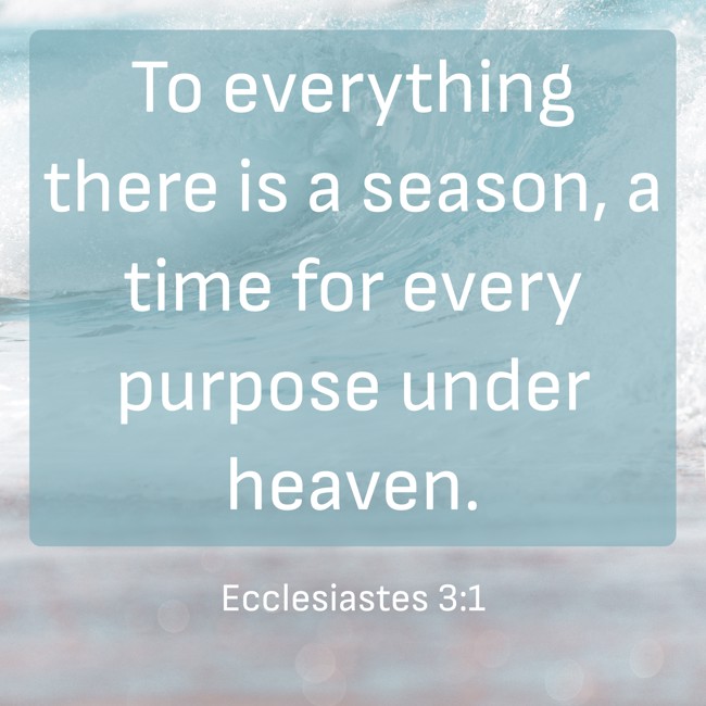 To everything there is a season, a time for every purpose under heaven. - Ecclesiastes 3:1