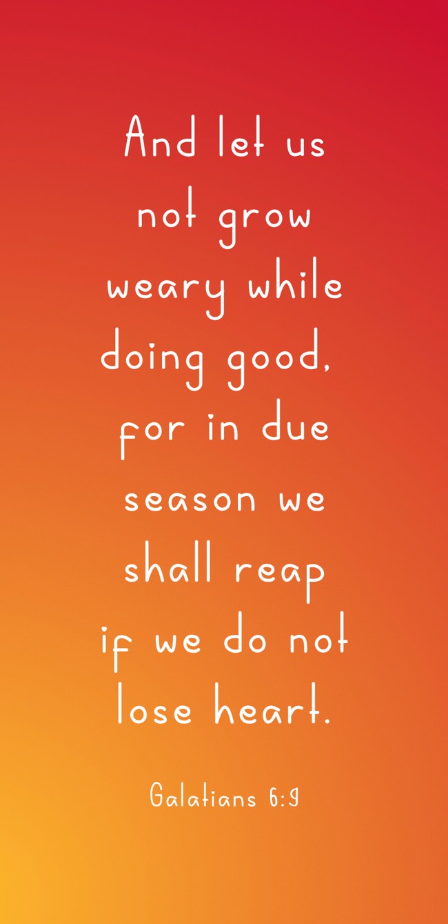 And let us not grow weary while doing good, for in due season we shall reap if we do not lose heart. - Galatians 6:9