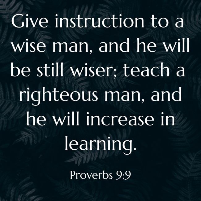 Give instruction to a wise man, and he will be still wiser; teach a righteous man, and he will increase in learning. - Proverbs 9:9