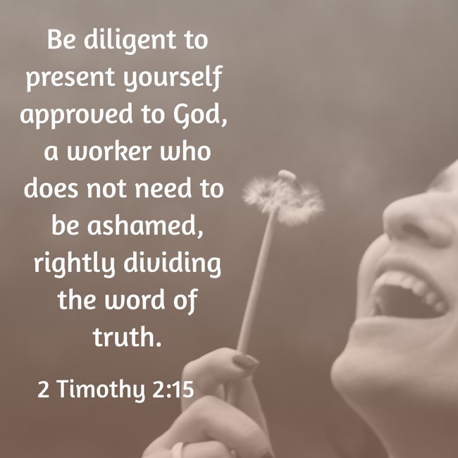 Be diligent to present yourself approved to God, a worker who does not need to be ashamed, rightly dividing the word of truth. - 2 Timothy 2:15