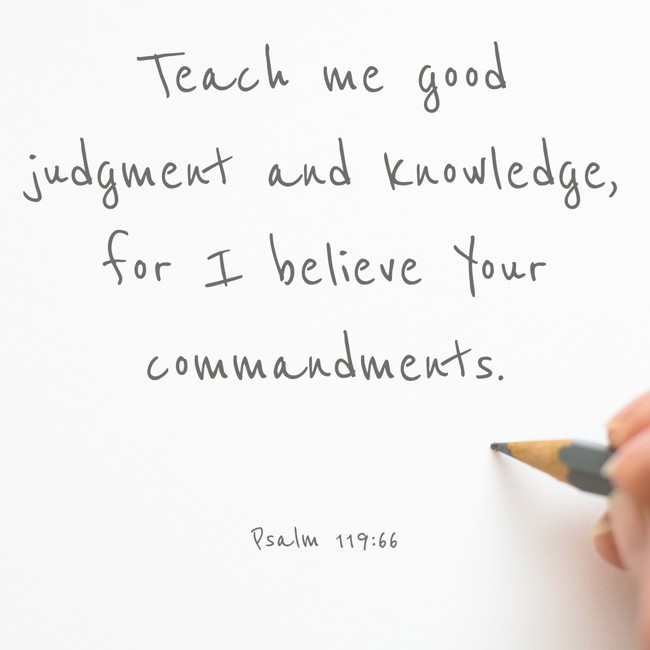 Teach me good judgment and knowledge, for I believe Your commandments. - Psalm 119:66