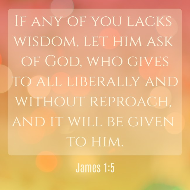 If any of you lacks wisdom, let him ask of God, who gives to all liberally and without reproach, and it will be given to him. - James 1:5