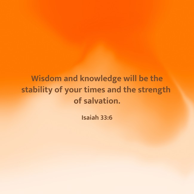 Wisdom and knowledge will be the stability of your times and the strength of salvation. - Isaiah 33:6