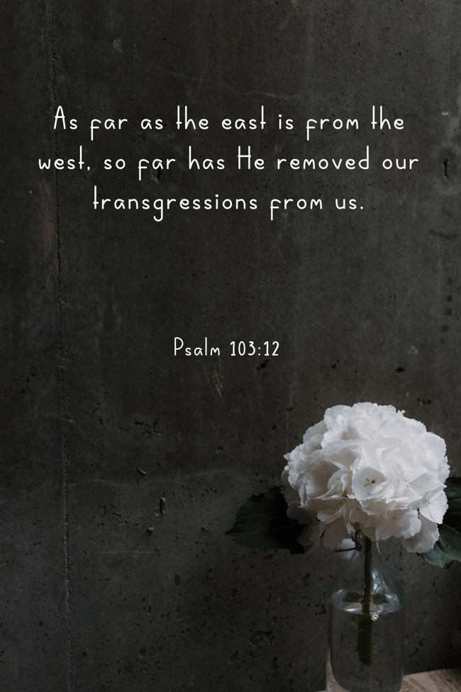 As far as the east is from the west, so far has He removed our transgressions from us. - Psalm 103:12