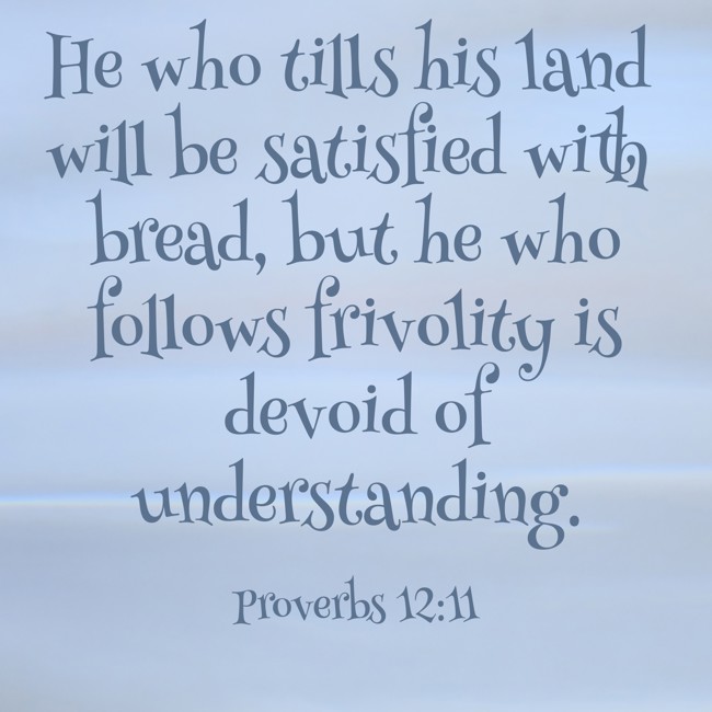 He who tills his land will be satisfied with bread, but he who follows frivolity is devoid of understanding. - Proverbs 12:11