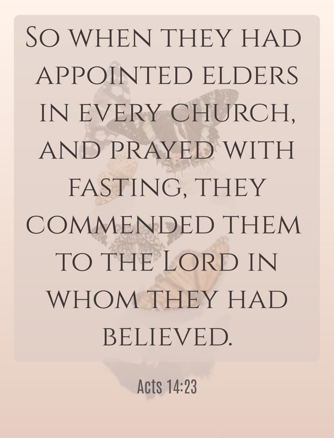 So when they had appointed elders in every church, and prayed with fasting, they commended them to the Lord in whom they had believed. - Acts 14:23