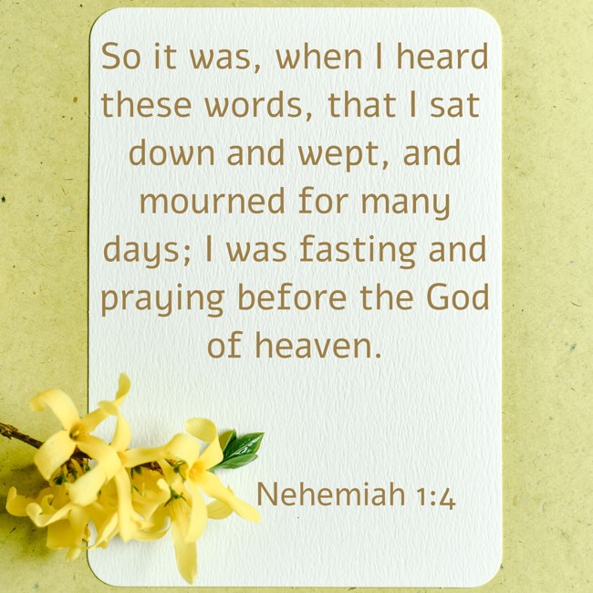 So it was, when I heard these words, that I sat down and wept, and mourned for many days; I was fasting and praying before the God of heaven. - Nehemiah 1:4