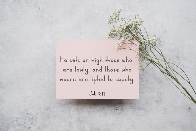 He sets on high those who are lowly, and those who mourn are lifted to safety. - Job 5:11