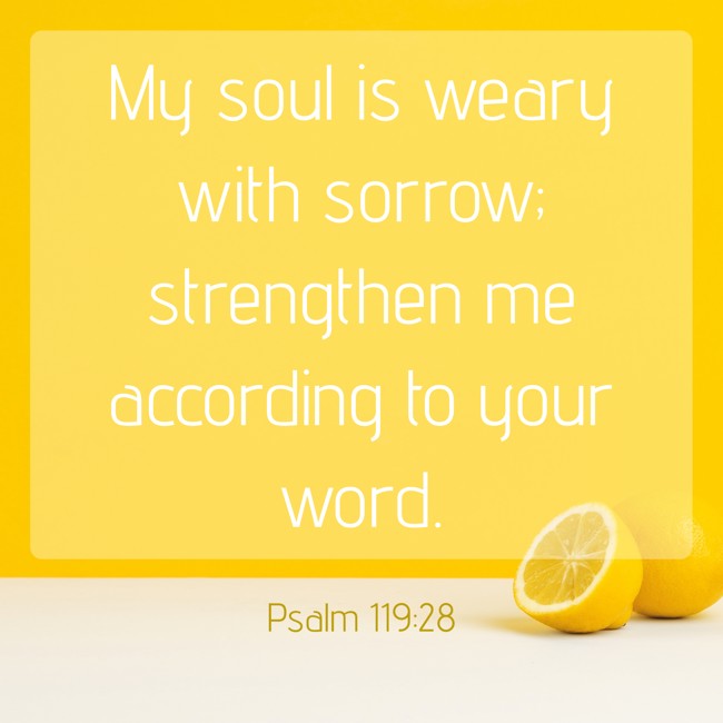 My soul is weary with sorrow; strengthen me according to your word. - Psalm 119:28