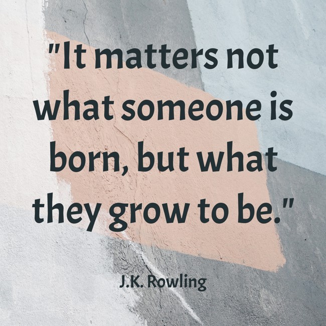 It matters not what someone is born, but what they grow to be. - J.K. Rowling