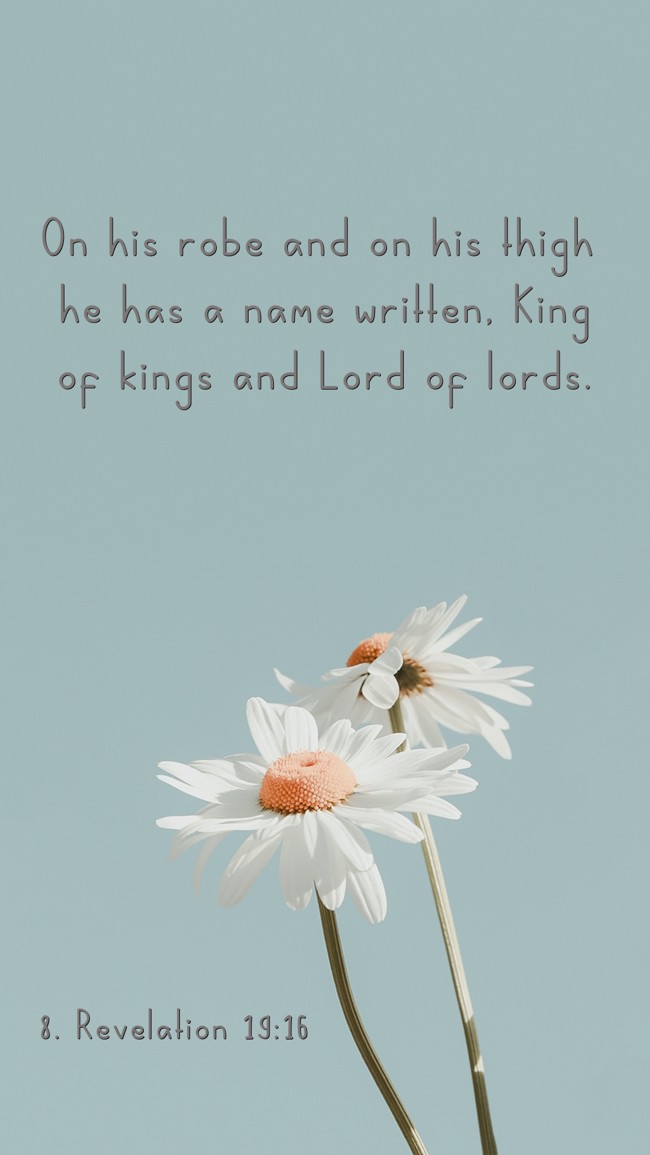 On his robe and on his thigh he has a name written, King of kings and Lord of lords. - 8. Revelation 19:16