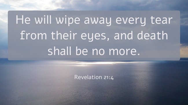 He will wipe away every tear from their eyes, and death shall be no more. - Revelation 21:4