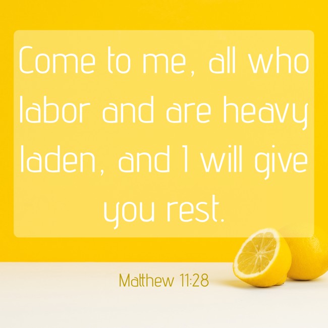 Come to me, all who labor and are heavy laden, and I will give you rest. - Matthew 11:28