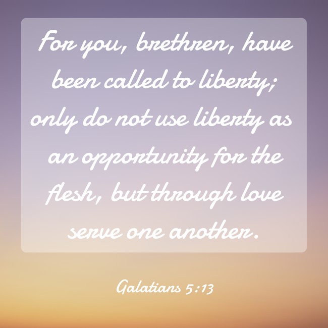 For you, brethren, have been called to liberty; only do not use liberty as an opportunity for the flesh, but through love serve one another. - Galatians 5:13