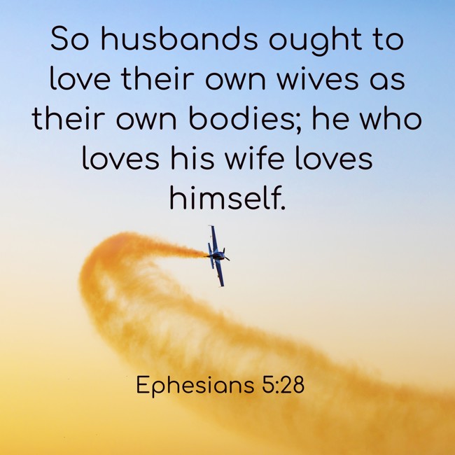 So husbands ought to love their own wives as their own bodies; he who loves his wife loves himself. - Ephesians 5:28