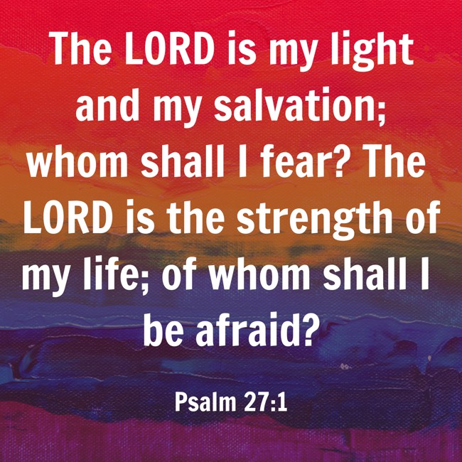 The LORD is my light and my salvation; whom shall I fear? The LORD is the strength of my life; of whom shall I be afraid? - Psalm 27:1
