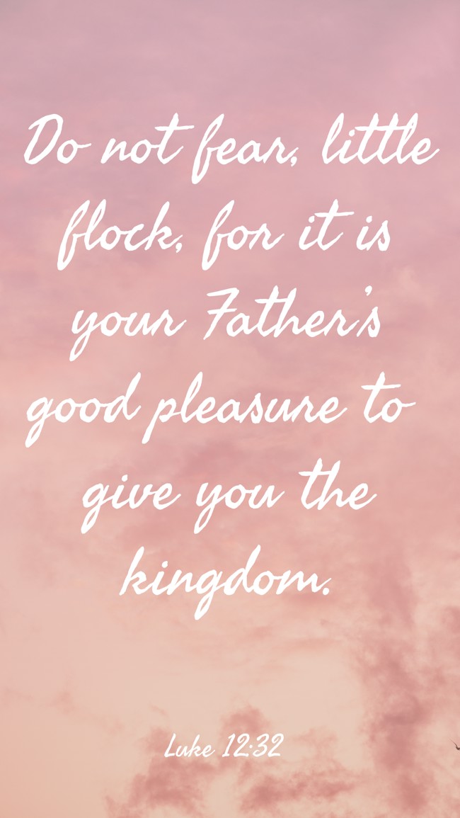 Do not fear, little flock, for it is your Father’s good pleasure to give you the kingdom. - Luke 12:32