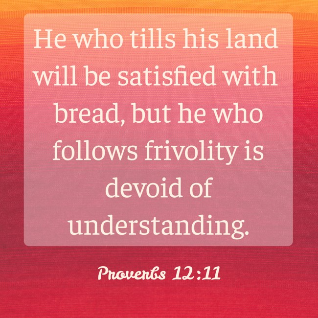 He who tills his land will be satisfied with bread, but he who follows frivolity is devoid of understanding. - Proverbs 12:11