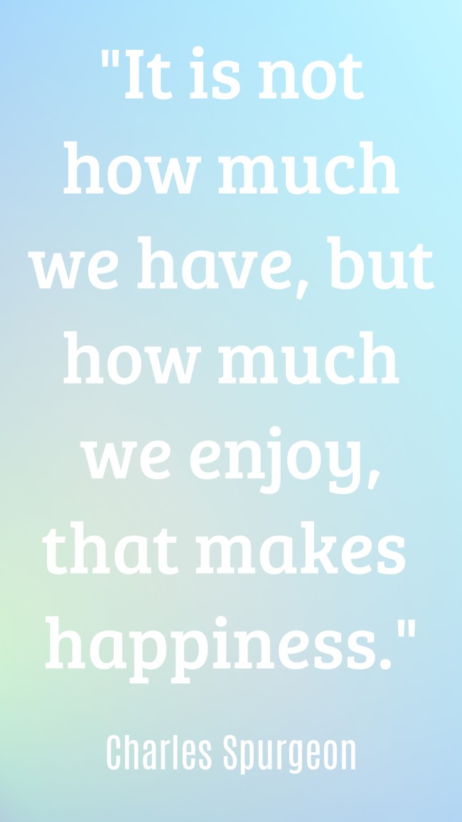 It is not how much we have, but how much we enjoy, that makes happiness. - Charles Spurgeon