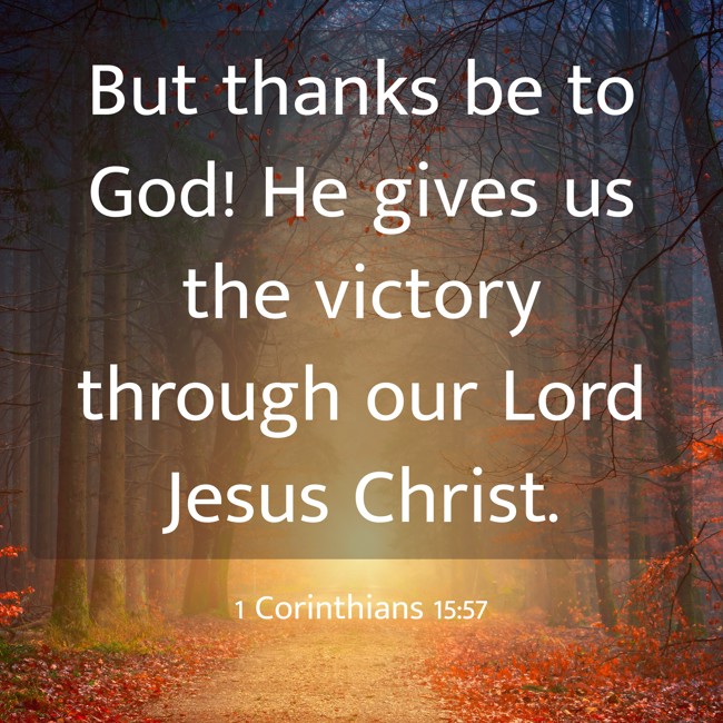 But thanks be to God! He gives us the victory through our Lord Jesus Christ. - 1 Corinthians 15:57