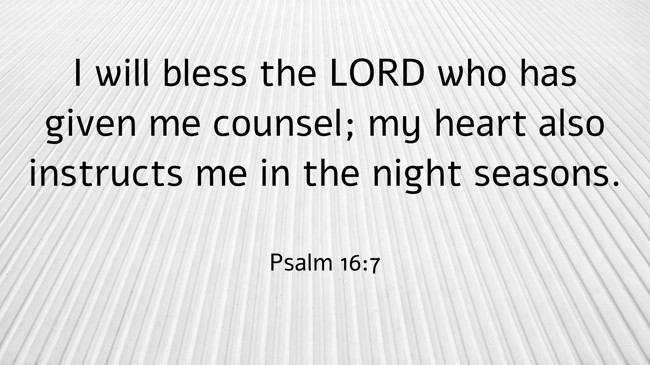I will bless the LORD who has given me counsel; my heart also instructs me in the night seasons. - Psalm 16:7
