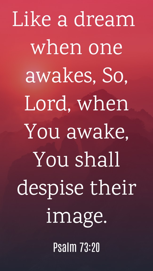Like a dream when one awakes, So, Lord, when You awake, You shall despise their image. - Psalm 73:20