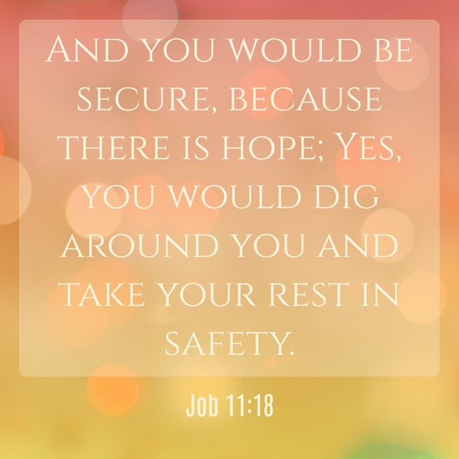 And you would be secure, because there is hope; Yes, you would dig around you and take your rest in safety. - Job 11:18