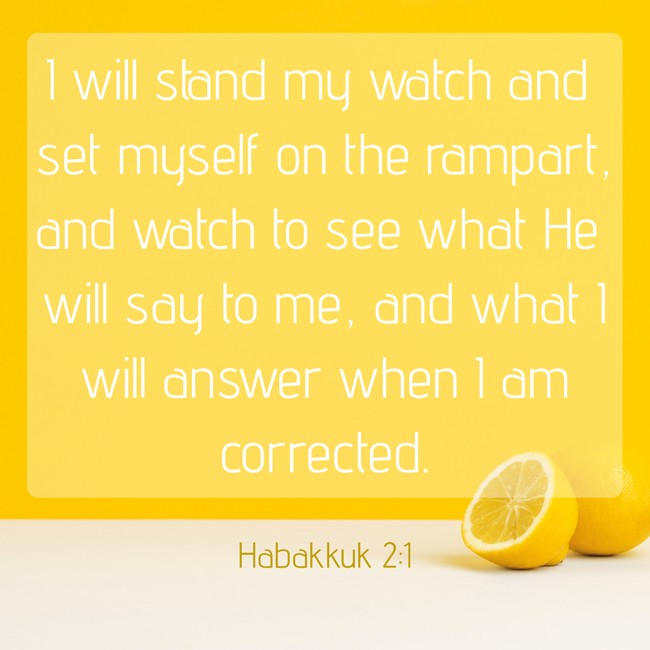 I will stand my watch and set myself on the rampart, and watch to see what He will say to me, and what I will answer when I am corrected. - Habakkuk 2:1
