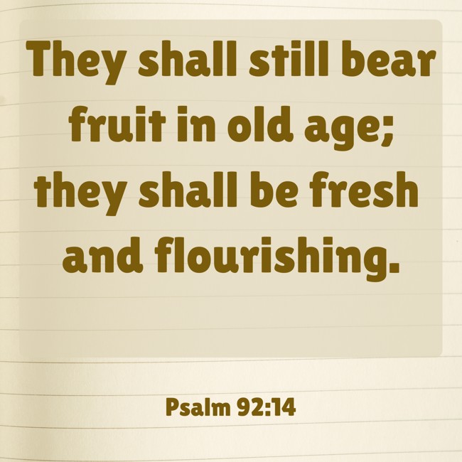 They shall still bear fruit in old age; they shall be fresh and flourishing. - Psalm 92:14