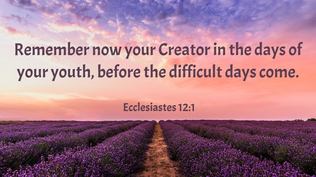 Remember now your Creator in the days of your youth, before the difficult days come. - Ecclesiastes 12:1