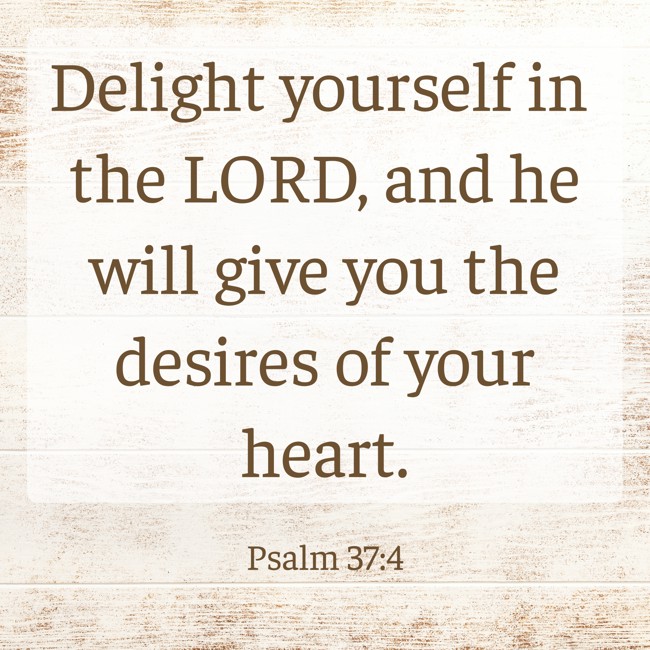 Delight yourself in the LORD, and he will give you the desires of your heart. - Psalm 37:4