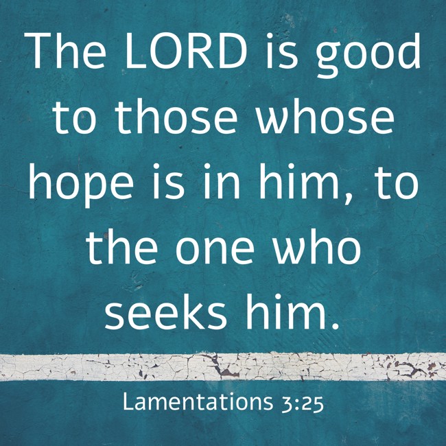 The LORD is good to those whose hope is in him, to the one who seeks him. - Lamentations 3:25