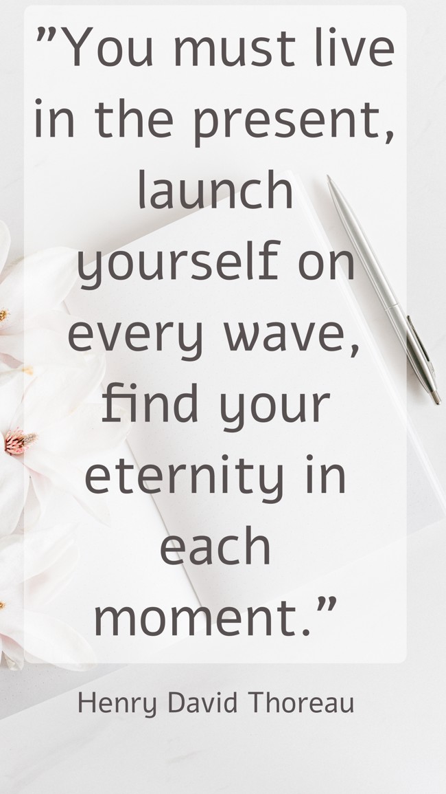 You must live in the present, launch yourself on every wave, find your eternity in each moment. - Henry David Thoreau