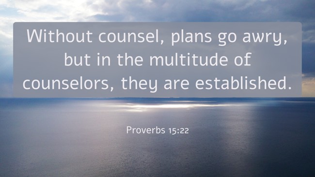 Without counsel, plans go awry, but in the multitude of counselors, they are established. - Proverbs 15:22