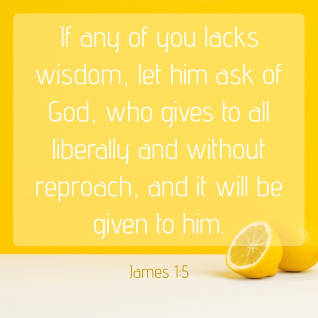 If any of you lacks wisdom, let him ask of God, who gives to all liberally and without reproach, and it will be given to him. - James 1:5