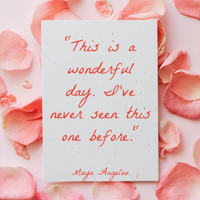 This is a wonderful day. I've never seen this one before. - Maya Angelou