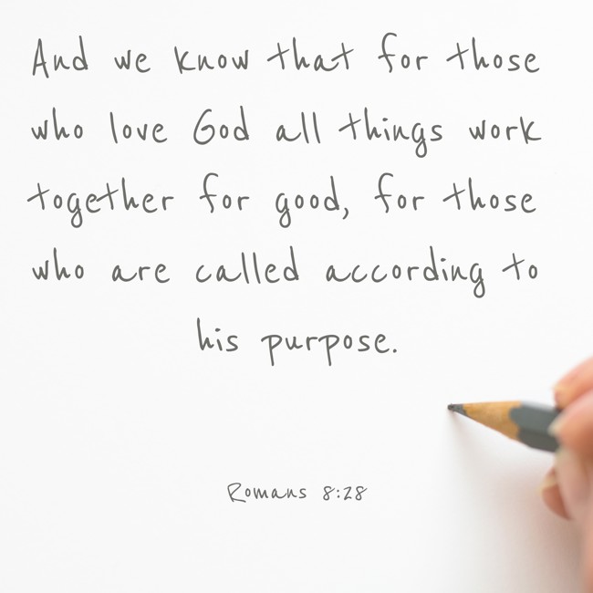 And we know that for those who love God all things work together for good, for those who are called according to his purpose. - Romans 8:28