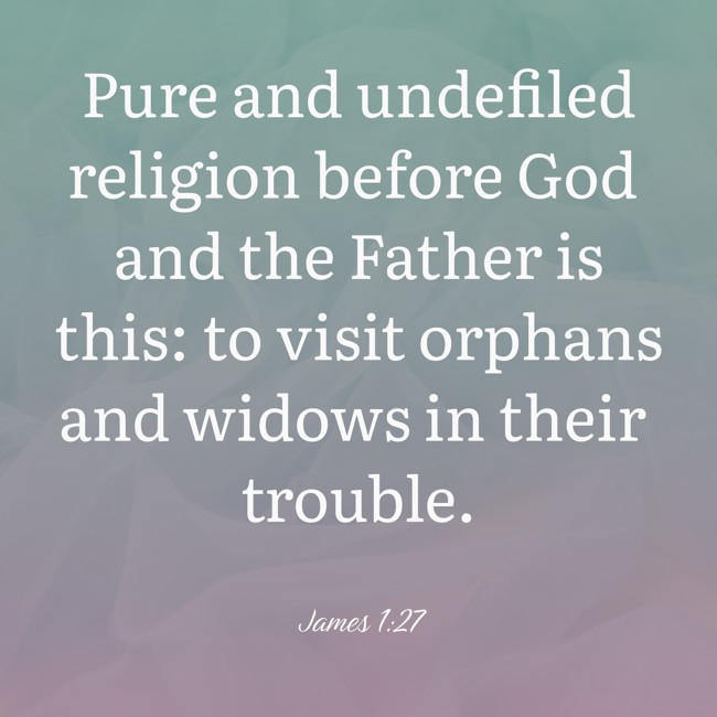 Pure and undefiled religion before God and the Father is this: to visit orphans and widows in their trouble. - James 1:27