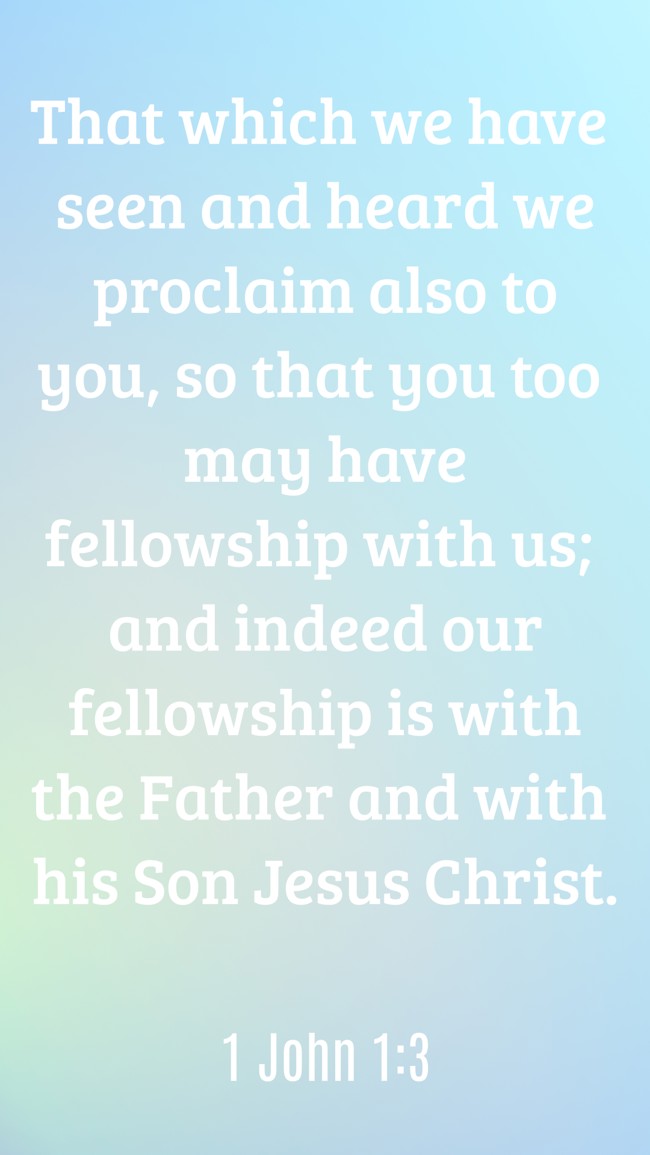 That which we have seen and heard we proclaim also to you, so that you too may have fellowship with us; and indeed our fellowship is with the Father and with his Son Jesus Christ. - 1 John 1:3
