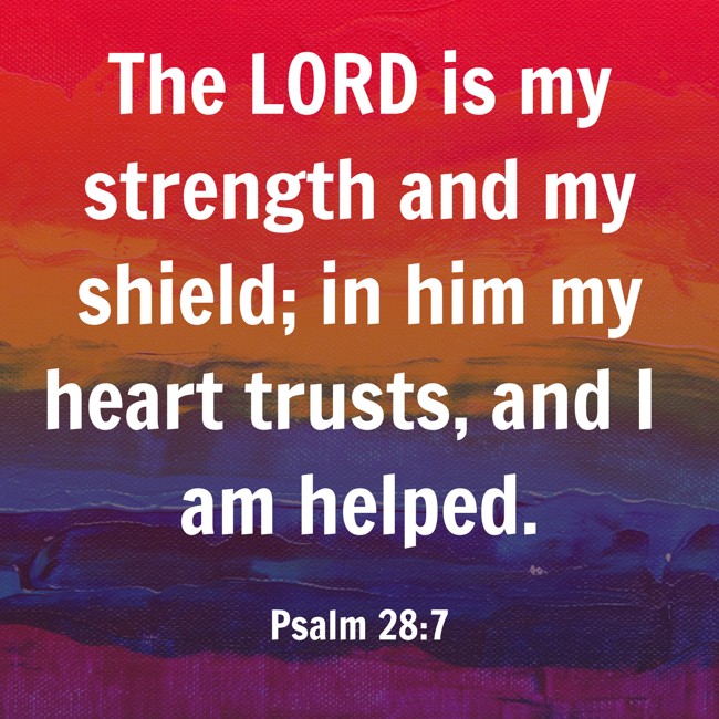 The LORD is my strength and my shield; in him my heart trusts, and I am helped. - Psalm 28:7