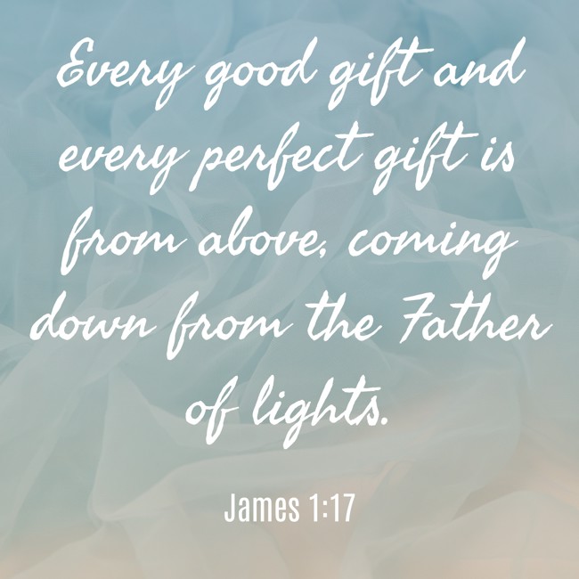 Every good gift and every perfect gift is from above, coming down from the Father of lights. - James 1:17