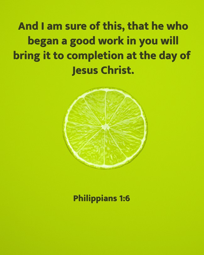 And I am sure of this, that he who began a good work in you will bring it to completion at the day of Jesus Christ. - Philippians 1:6