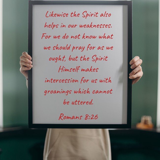 Likewise the Spirit also helps in our weaknesses. For we do not know what we should pray for as we ought, but the Spirit Himself makes intercession for us with groanings which cannot be uttered. - Romans 8:26