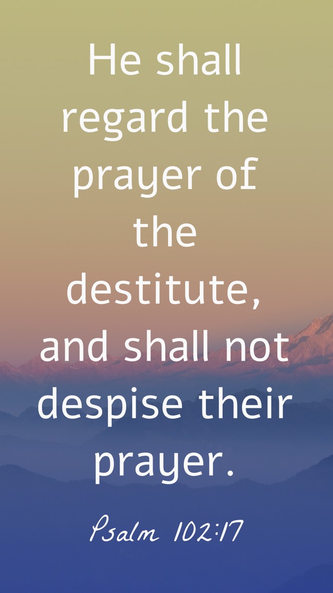 He shall regard the prayer of the destitute, and shall not despise their prayer. - Psalm 102:17