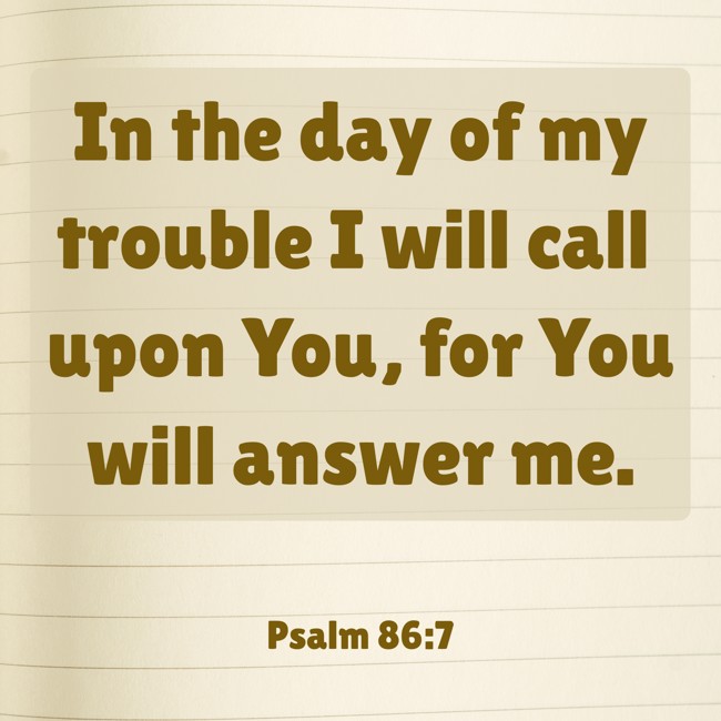 In the day of my trouble I will call upon You, for You will answer me. - Psalm 86:7