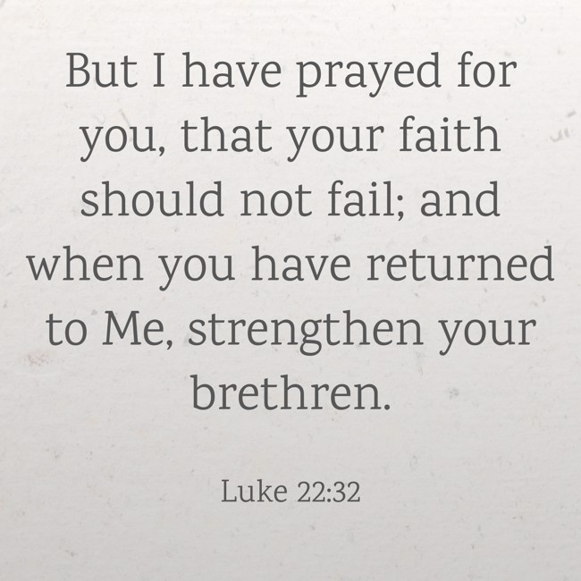 But I have prayed for you, that your faith should not fail; and when you have returned to Me, strengthen your brethren. - Luke 22:32