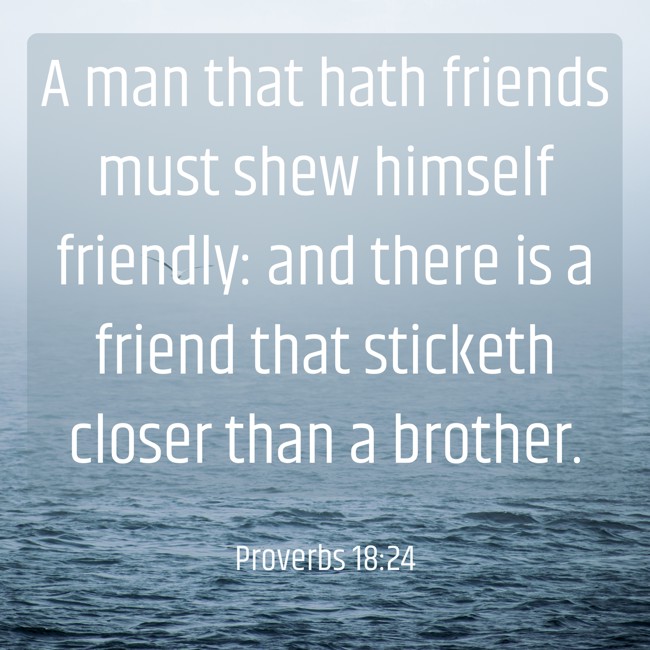 A man that hath friends must shew himself friendly: and there is a friend that sticketh closer than a brother. - Proverbs 18:24