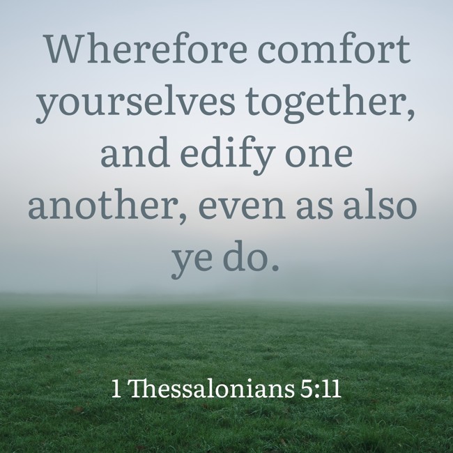 Wherefore comfort yourselves together, and edify one another, even as also ye do. - 1 Thessalonians 5:11